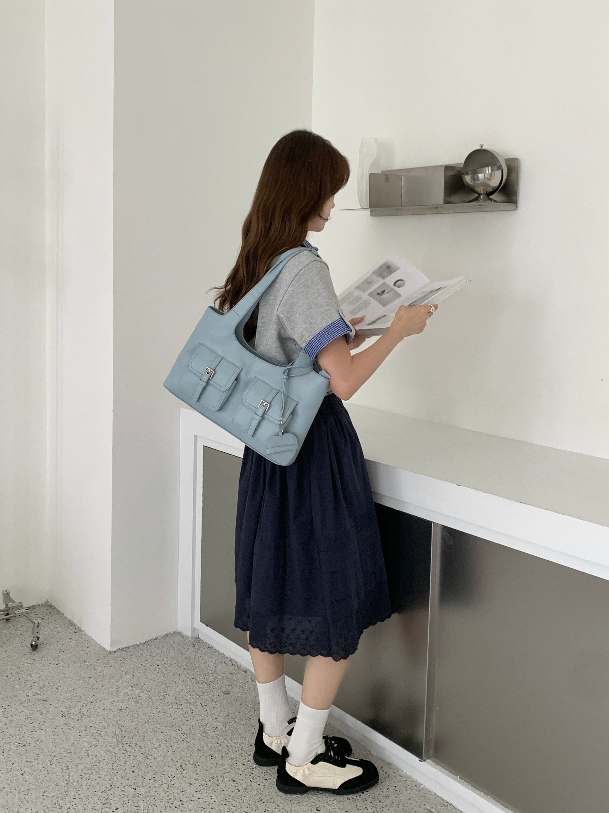 Dear Diary Hobo Bag in Dusty Blue